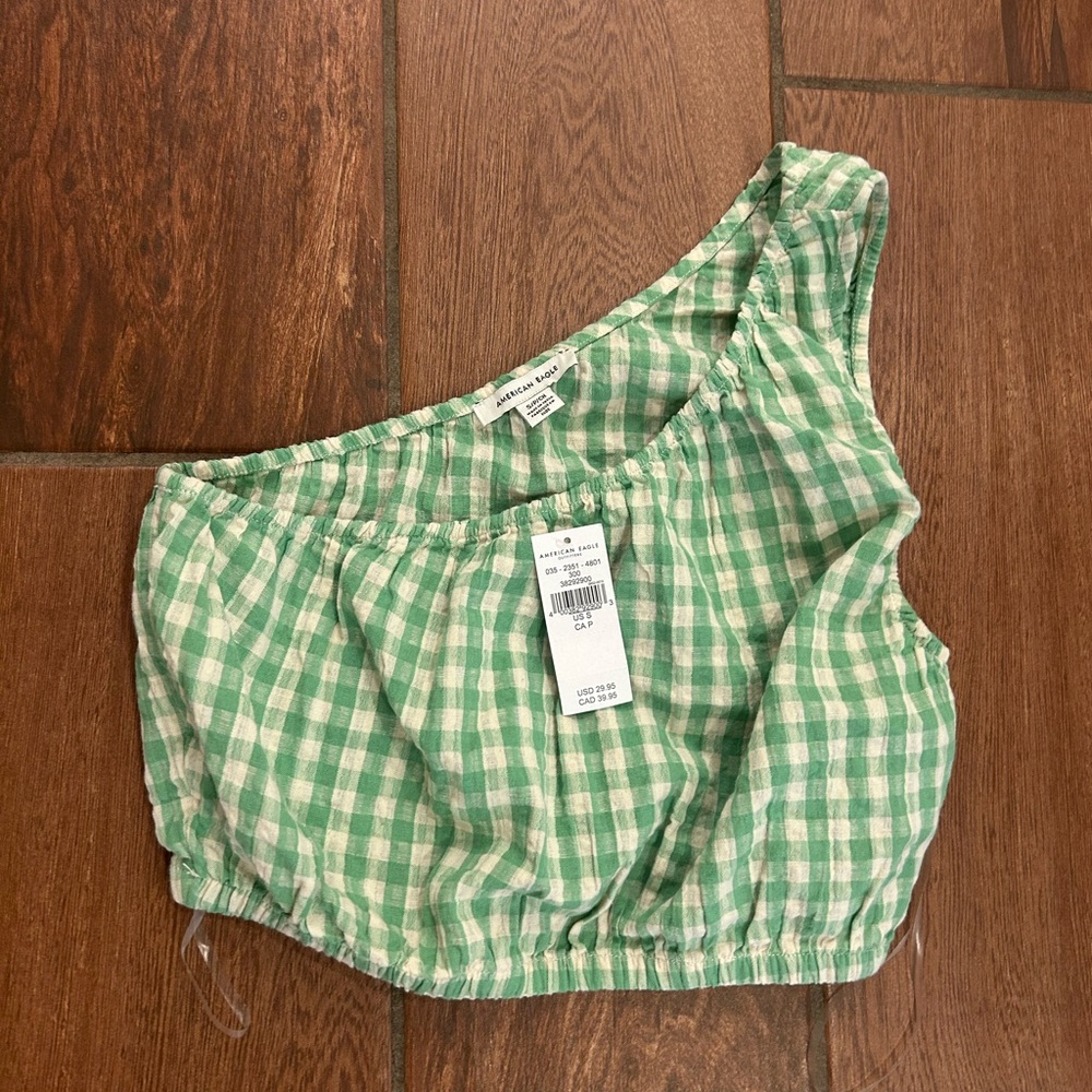 BNWT American Eagle size S plaid one shoulder crop top